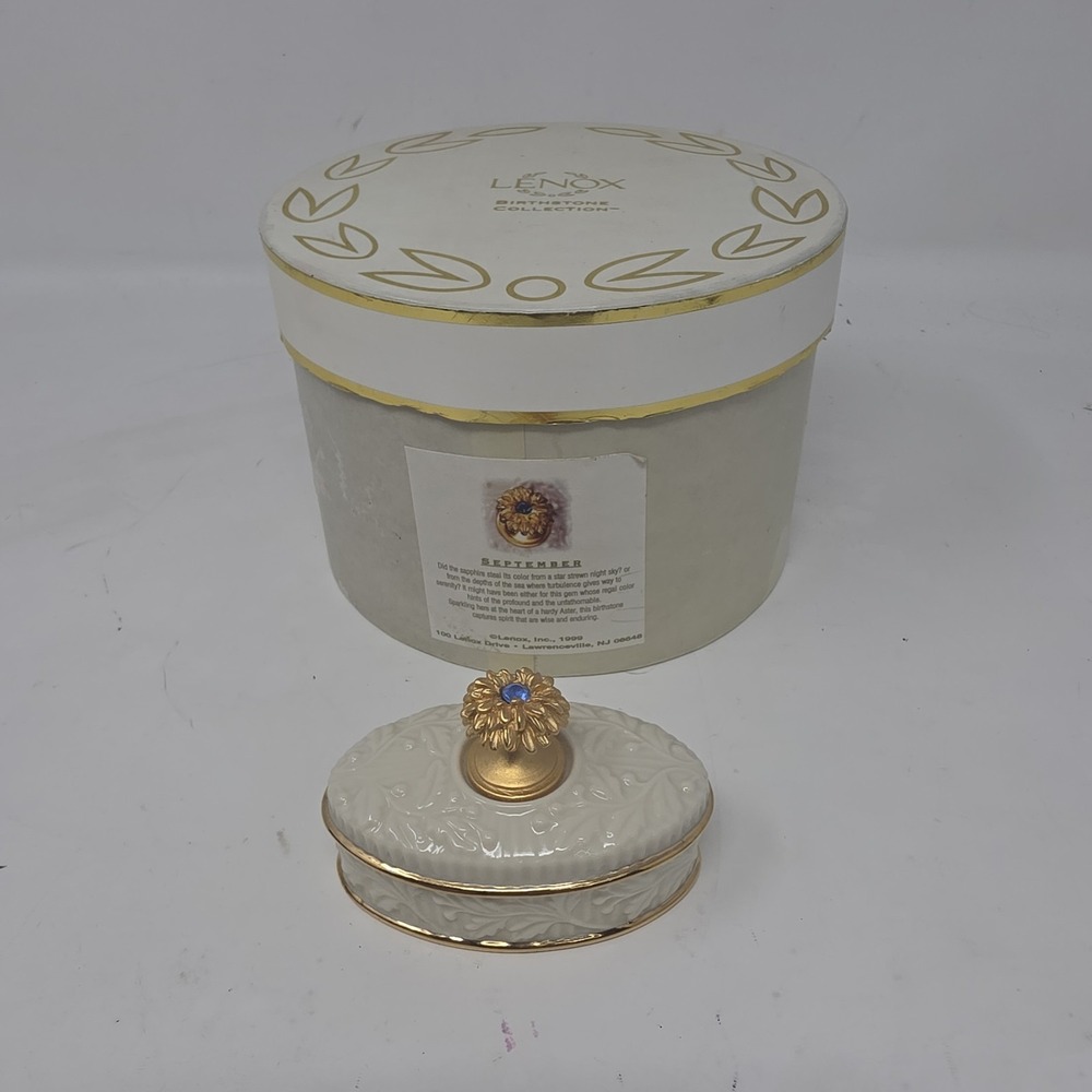 Lenox Birthstone Collection Trinket Box W/ Gold Detailing In Box - September. Q